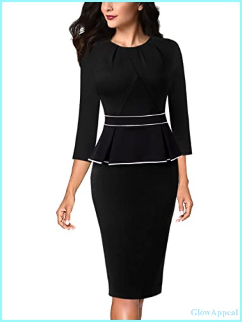 Women's Peplum Sheath Work Dress 3/4 Sleeve Office Business